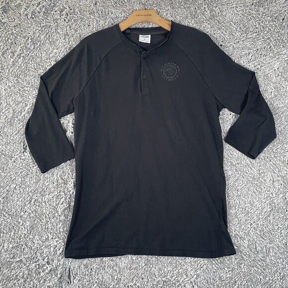 Gymshark Henley Shirt Size Medium Black Activewear Gym Training Athletic Stretch - Picture 1 of 5